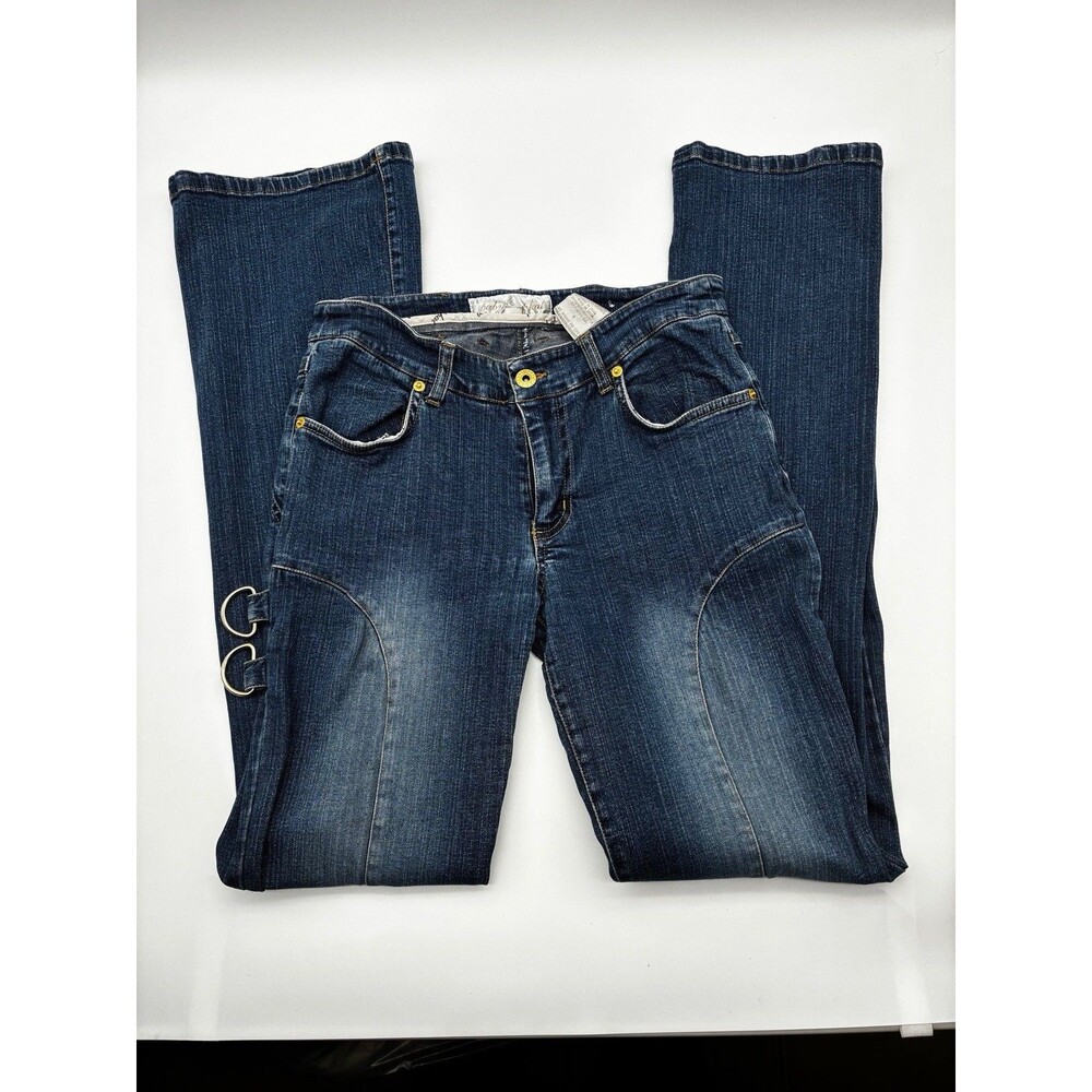 Y2K Baby Phat Flared Jeans Size 3 Blue Denim Embroidered Pocket